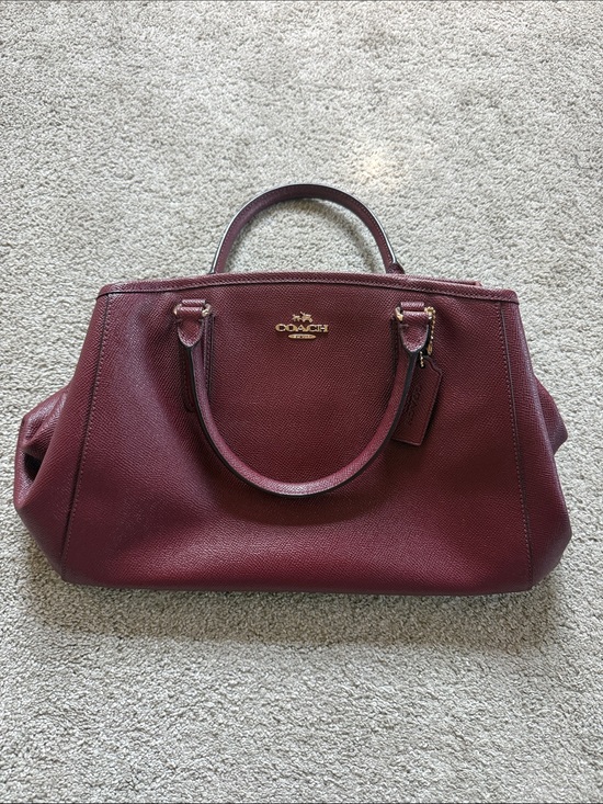 Coach Handbags - Coach Maroon Leather Double-Handle Satchel with Gold Hardware